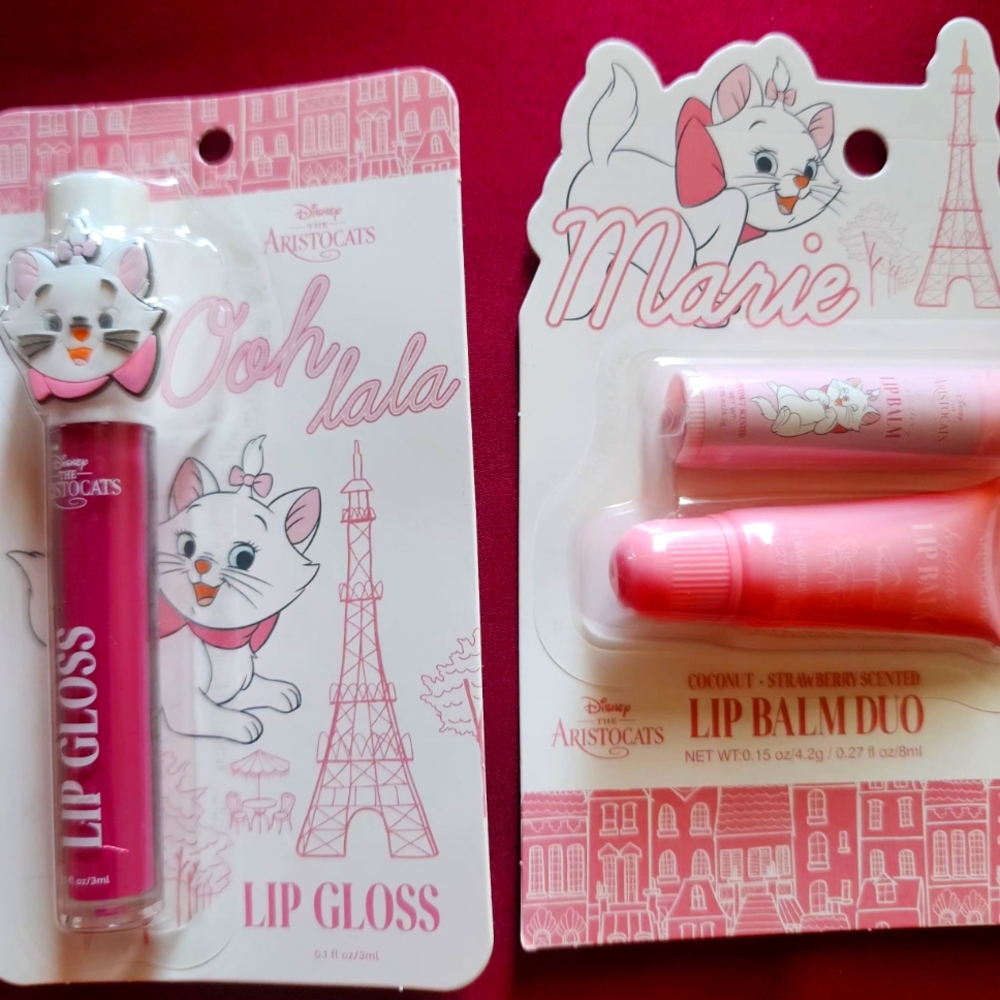 Disney The Aristocats MARIE Flavored Lip Balm Duo & Ooh lala lip glass bundle